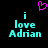 Pixelated cyan text 'i love Adrian' on black background with pink heart symbol above, two identical static frames side-by-side.