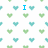 Pixelated heart pattern background with blue text labels 'I', 'LUV3', and 'Him' on a white base.