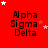 Red background with black text 'Alpha Sigma Delta' repeated in a , white and pink stars scattered across the image