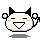 Pixelated cartoon character with black cat ears, pink cheeks, and a wide smile appears in four variations showing different arm positions.