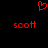 Red pixelated heart symbol above two identical red 'scott' text labels on a black background.