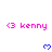 Pink '<3 kenny' text and blue pixel hearts appear in a pattern on white background with gray corner overlay