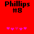 Red background with black text 'Phillips #8' and pink star-like symbols arranged in two