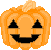 Pixelated pumpkin faces with varying mouth and eye colors in a