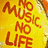 Yellow background with red text repeating 'MUSIC' and 'LIFE', transitioning to black-and-white text reading 'Yah Trickk Yahh'.
