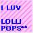 Static pixelated icon with blue text on a pink gradient background featuring stylized 'I LUV' and 'LOW POPS' text.