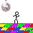 Pixelated stick figures dance under disco balls on a colorful checkered floor with three of motion variations