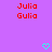 Purple background with red pixelated text 'Julia' and 'Gulia', two cyan heart icons at bottom, static image.