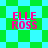 Green and cyan checkered background with pink text 'ELLE ROSS' in four quadrants, each quadrant showing a different geometric pattern.