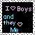 A 2x2 contact sheet of three animated frames showing pixelated text with heart symbols on black backgrounds, each frame bordered by a white dotted outline.