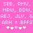 Pixelated text and symbols on a solid pink background with white and light pink elements.
