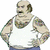 Pixelated cartoon image of a heavyset man with balding hair, wearing a white tank top and blue pants, standing with hands on hips against a plain background.