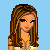 Pixelated character with long brown hair, green eyes, and a yellow top; text reads "I may look like a brunette but in disguise I'm a blonde" on light blue background.