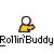 Animated sequence of a yellow cartoon figure with white head and black eyes, interacting with pink circular objects on gray background.