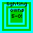 Four variations of a green and cyan pixelated icon with "lighting owns 5-0!" text, each with distinct border arrangements.