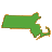 Green pixelated shape resembling Massachusetts state outline with orange border on gray background.