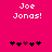 Pixelated text 'Joe Jonas!' in white on bright pink background with black and purple heart symbols below.