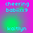 Pixelated text displays 'cheering babiixx9' and 'kaitlyn' on a gradient background shifting from pink to green with subtle light effects.