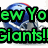 Pixelated image of a football helmet with text 'New York Giants!' in green, blue, and red colors.