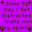 Purple background with dark green pixelated text repeating phrases and small dark red plus signs scattered throughout.