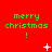 Red background with green "merry christmas!" text and white pixelated symbols in a