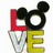 Pixelated icon spelling 'LOVE' with red L, black O, white V, and yellow E; the O incorporates Mickey Mouse ears.