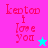 Pixelated text 'keptoo i love you' on split background with star symbols, red lettering on pink and cyan sections.
