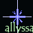 Animated pixel art of blue starbursts with varying arm counts and brightness, overlaid on green text reading 'allyssa' and 'allyssaallyssa' against a black background.