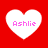 Four white heart shapes on a red background, each containing the text 'Ashlie' in pink pixelated font.