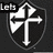 Black-and-white pixelated icon with shield, cross, and partial text elements; includes stylized 'P' and profile head.