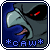 *CAW* text appears below a pixelated bird-like face with red eyes; the beak shape changes across while background and border remain constant