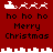 Red background with white pixelated Santa sleigh and reindeer icons above black text reading 'ho ho ho Merry Christmas' in two