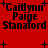 Red background with black text reading "Caidynn Paige Stanaford" and small dark blue plus signs scattered across the image.