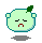 Two pixelated light green circular figures with teal outlines, each with a green leaf on top, standing side-by-side on gray shadows against a gray background.