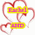 Red heart outlines with yellow text boxes containing pink and red lettering on a white background.