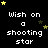 Black background with white pixelated text reading "Wish on a shooting star" and scattered yellow and brown stars in various positions.