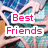 Two side-by-side pixelated images of pink flamingos against a blue and green background, each displaying 'Best Friends' text in red with white outlines.
