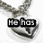 A silver heart-shaped pendant on a chain with four text segments reading "He has the key to my heart!" in black block letters.