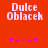 Red background with pixelated white text 'Dulce Oblacek' and pink star-like symbols below, showing animation changes in symbol positions.