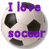 Two soccer ball icons with text; left icon has purple 'I love soccer' text, right icon has blue 'I love Soccer' text.