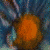 A flower with blue petals and a brown center appears in three distinct color variations