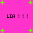 Bright pink background with scattered green plus signs and repeated black text 'LIA !!!' in pixelated font.