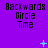 Purple background with repeated 'Backwards Circle Time' text and animated blue pixel symbols changing across frames.