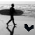 Animated contact sheet showing a surfing silhouette with changing hand gestures across 11 frames, set against a beach background with water reflections.
