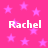 A static image with a bright pink background filled with lighter pink stars and four instances of the name "Rachel" in white pixelated text.