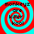 Four identical spiral-patterned icons with red and cyan colors, each displaying text in a pixelated font.