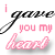identical text-based icons showing "i gave you my heart but you broke it..." with a broken pink heart symbol, varying in color and shadow effects