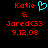 Red pixelated text 'Katie & Jared(33 9.12.08' appears on black background with cyan heart symbol next to 'Katie' on left side.