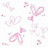 Pixelated static icon with pink and white abstract shapes on a transparent background, resembling stylized fish or floral motifs.