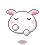 Pixelated white bunny head with pink ears and cheeks, showing multiple expressions including closed eyes, open mouth, and smiling faces while holding a yellow lightbulb prop.